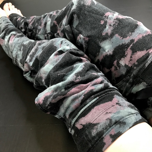 Hand Crafted Pants - Upcycled Purple Tie Dye Leg Warmers Black Sweatshirt Joggers Slouch Knee Socks